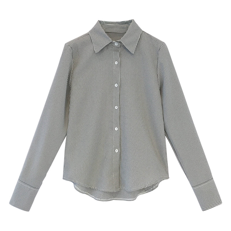 Damen Casual Bluse Shirt Mode Lose Lange Ärmel Vertikale Gestreiftes Hemd