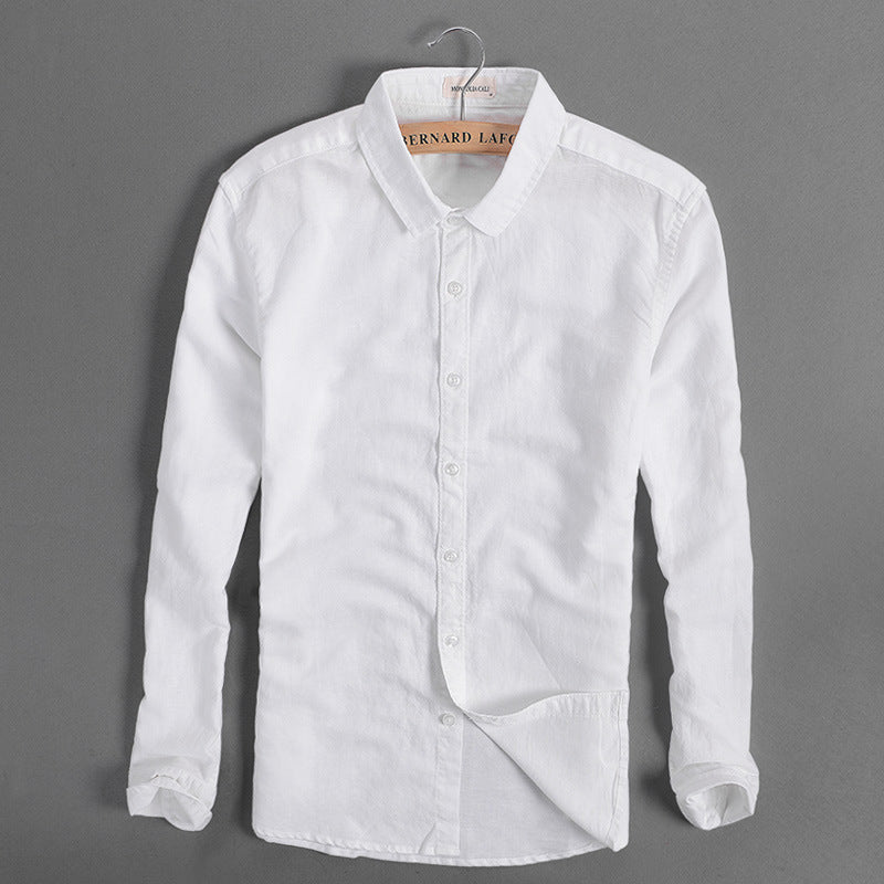 Herren Trend Slim Simple White Shirt Atmungsaktive Baumwolle Top Herren Sommer Langarm Mode Dünnes Hemd