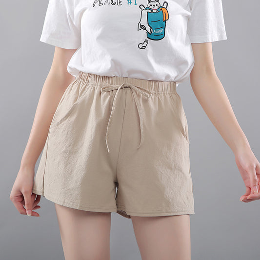 Women Shorti Washed Cotton Solid Color Shorts Loose Tight Waist Casual