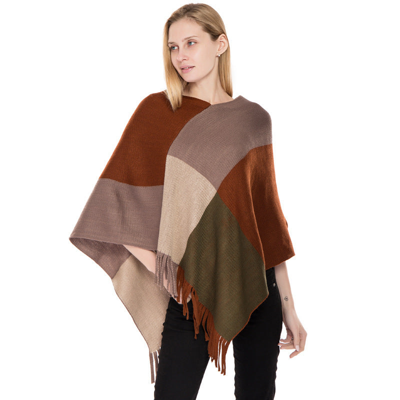 Women's Color Matching Knitted Warm Shawl European And American Autumn And Winter