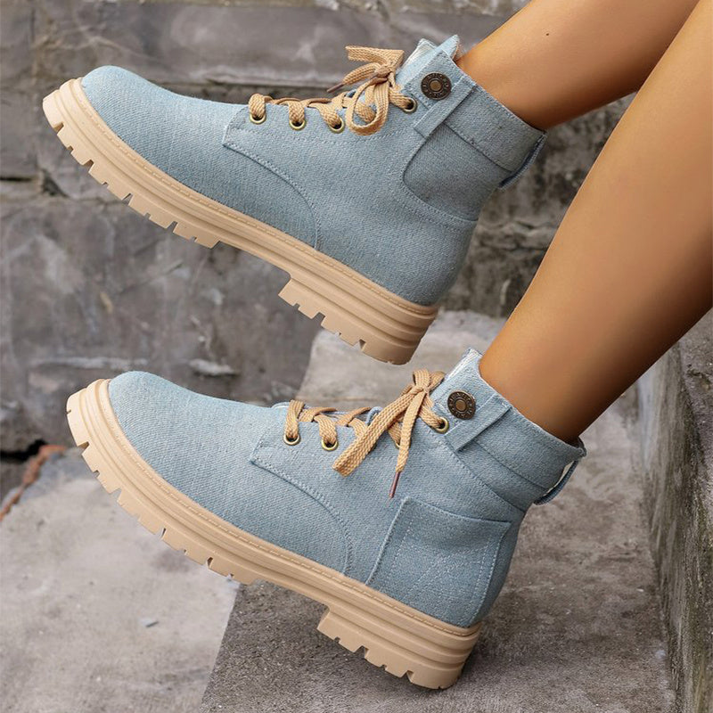 Women Denim Ankle Boots Fashion Platform Cowboy Boots Leisure Fashion Autumn Winter