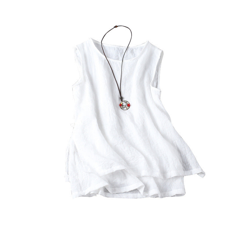 Women's Thin Double-layer Cotton And Linen Vest With Buckle