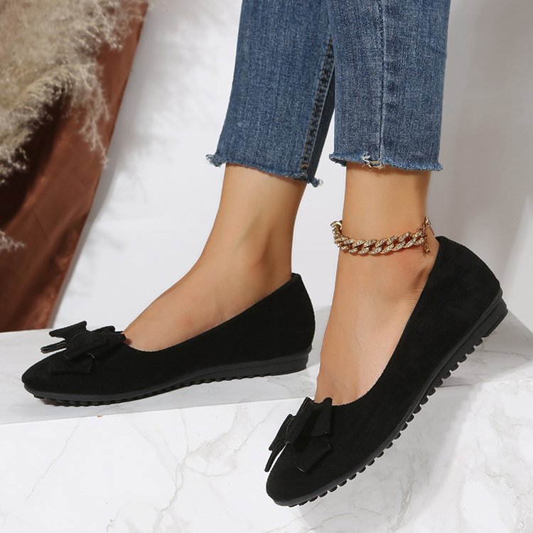 Women's Plus Size Rubber Flat Casual Shoes Suede Bow Round Head Gommino