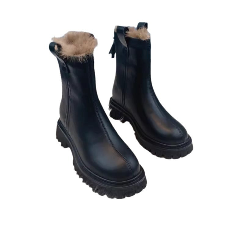 Women Fleece-lined Thick Northeast China Cotton Shoes Thick Bottom Non-slip Snow Boots Smoke Pipe Ankle Boots