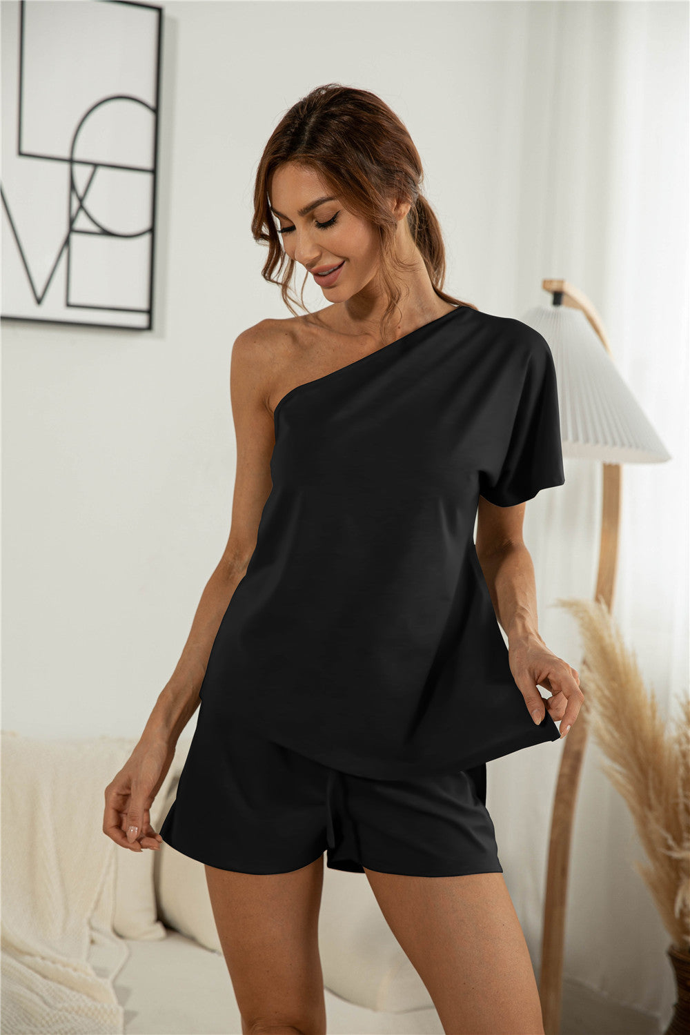 Women's shoulder-free short sleeve, off-the-shoulder two-piece suit