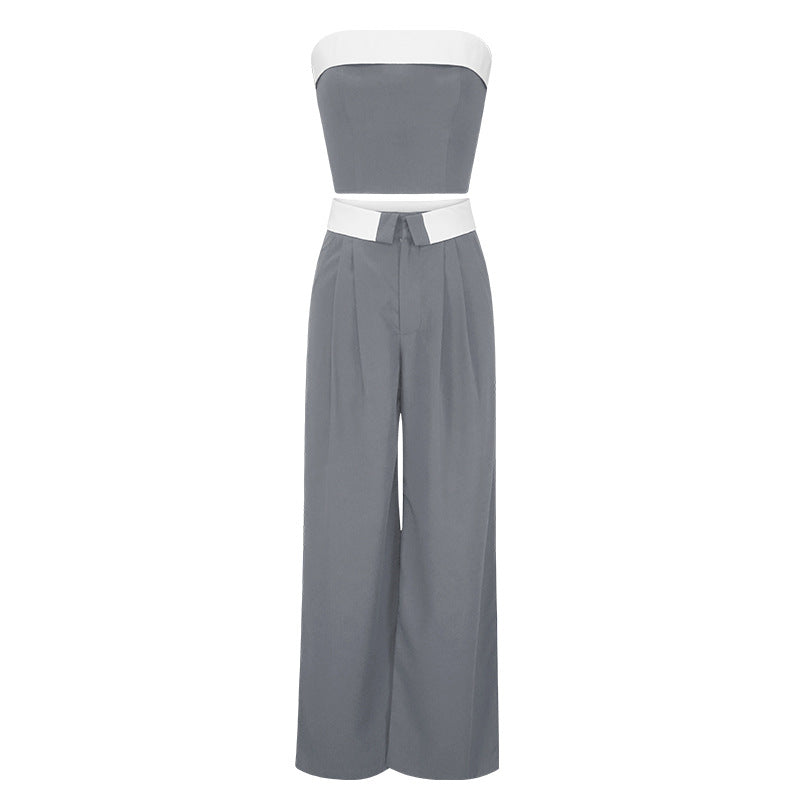 Women's contrast color vest suit trousers with wide leg fashion casual two-piece suit