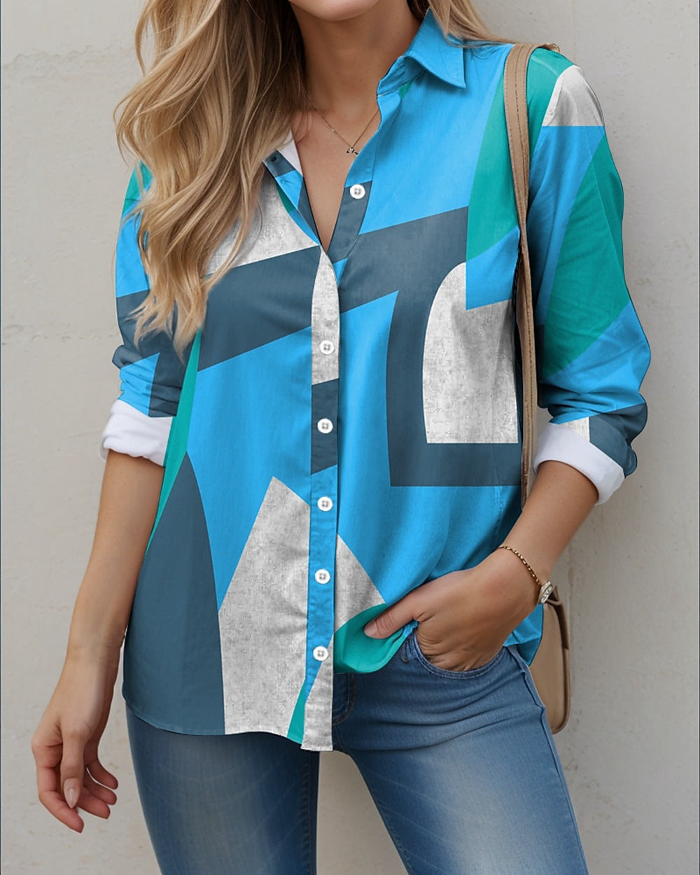 Women's Shirt Colorful Geometric Print 3D Digital Elegant Shirt