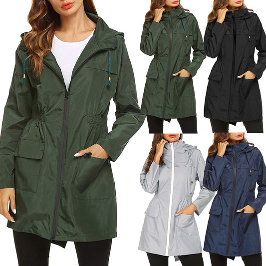 Women's waterproof lightweight raincoat hooded wind jacket