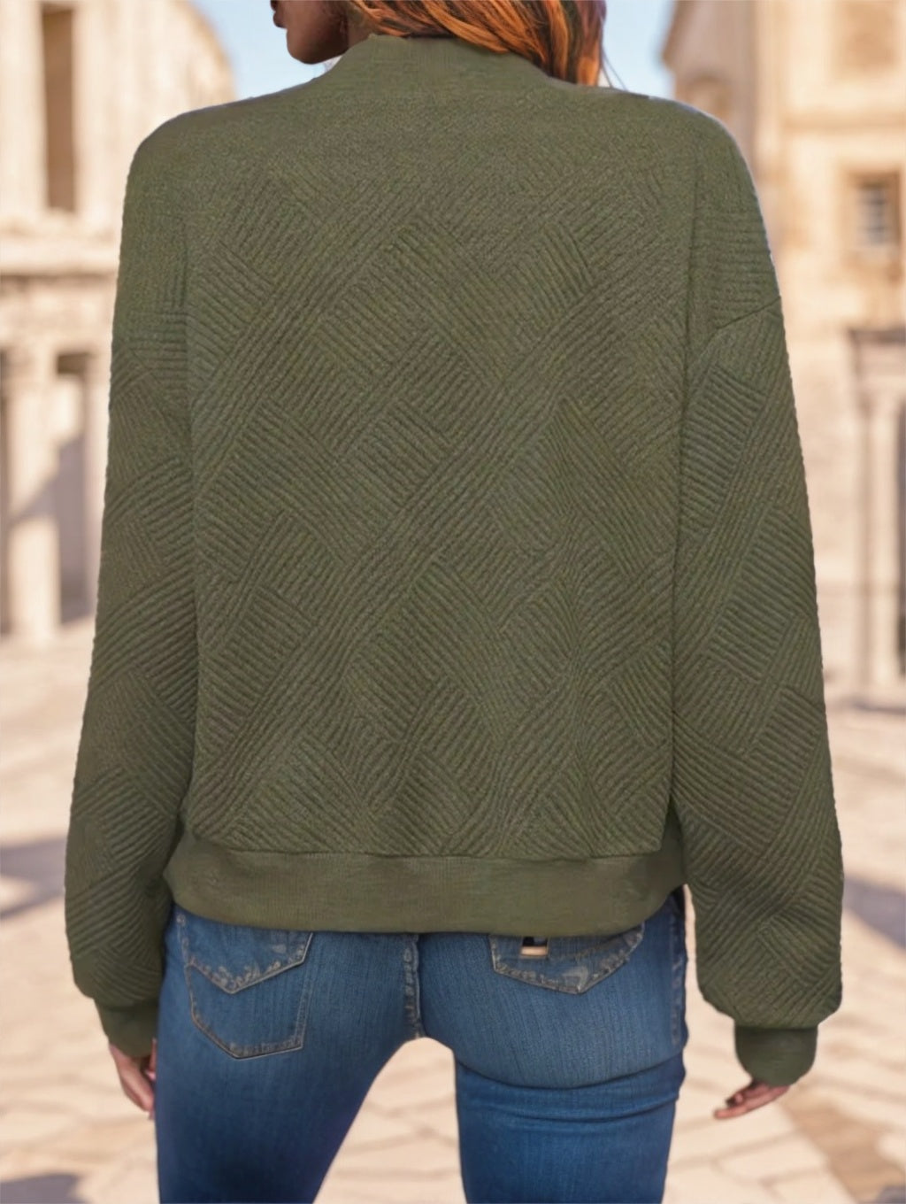 Lässige, einfarbige grüne Reißverschlussjacke für Damen