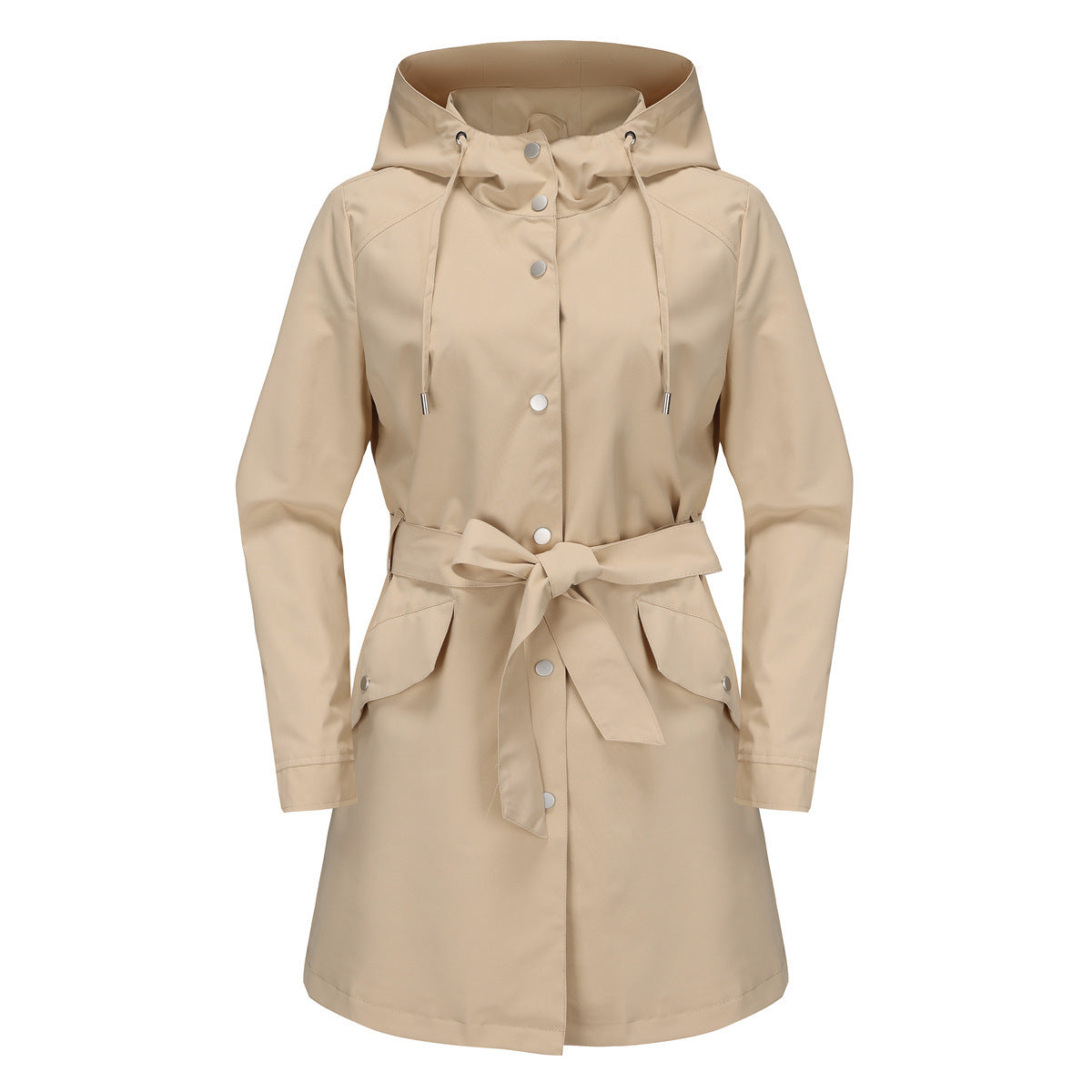 Women's Spring And Autumn New Hooded Waterproof Coat Containing Belt Thin