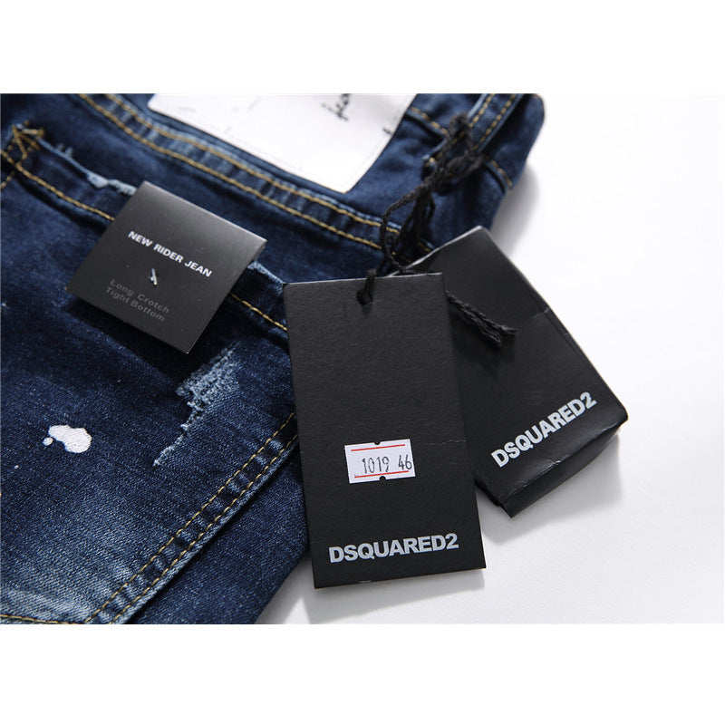 Men Jeans berühmte D2 Männer dünne Jeans Hosen Herren Denim Hose Reißverschluss blau Loch Bleistift Hosen