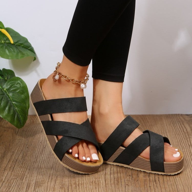 Women Cross-strap Slippers Summer Platform Sandals Women Flat Beach Shoes