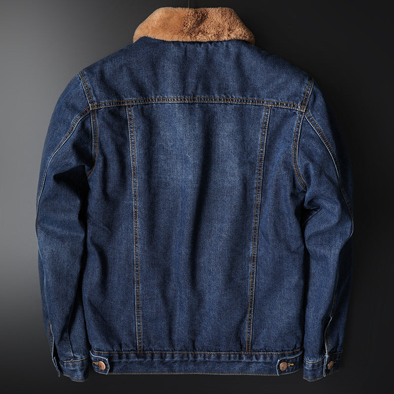 Men's autumn and winter denim jacket, lined with fleece, casual