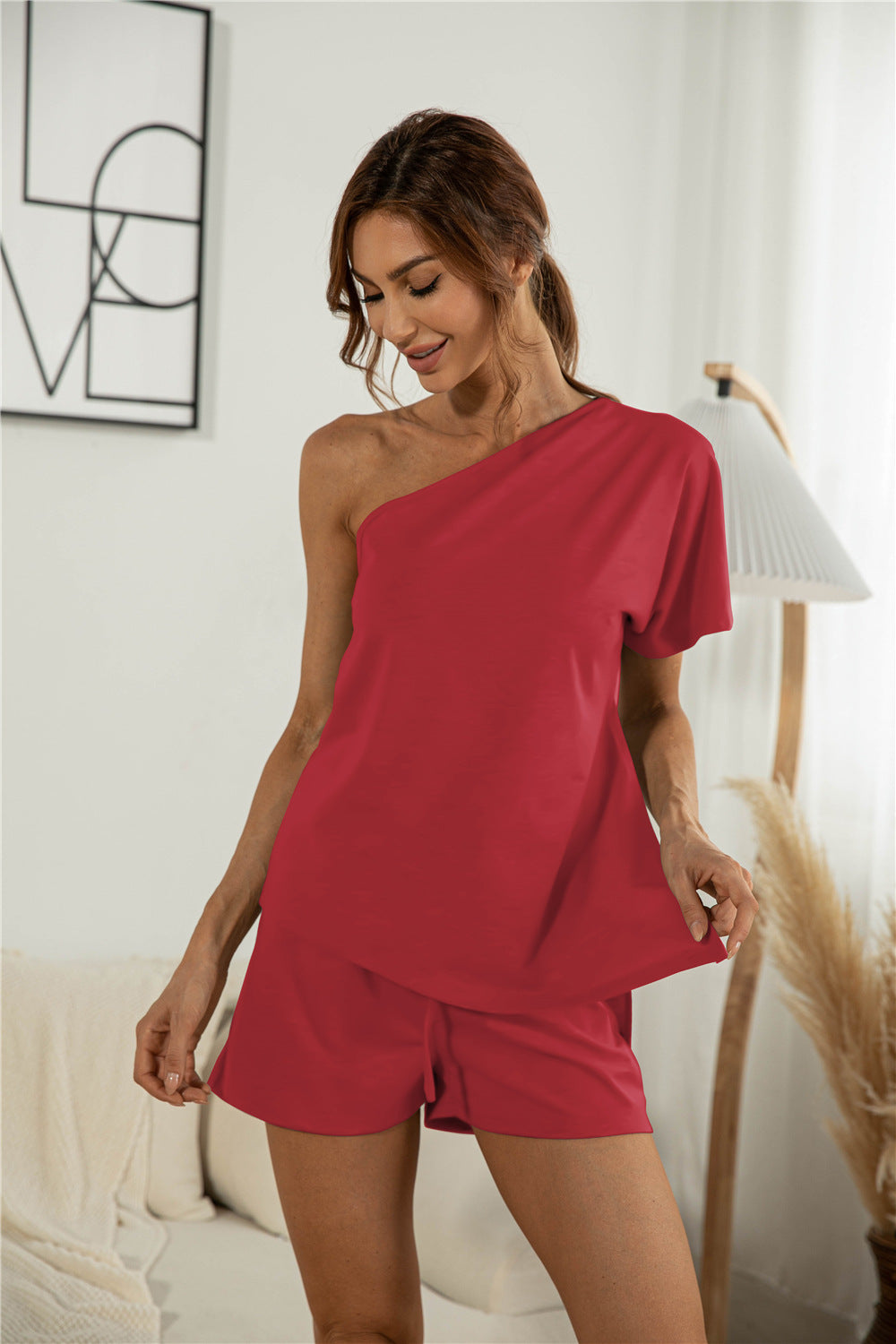 Women's shoulder-free short sleeve, off-the-shoulder two-piece suit