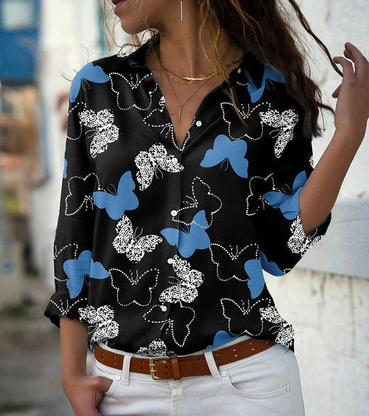 Women's Autumn New Butterfly Print Long-sleeved Shirt