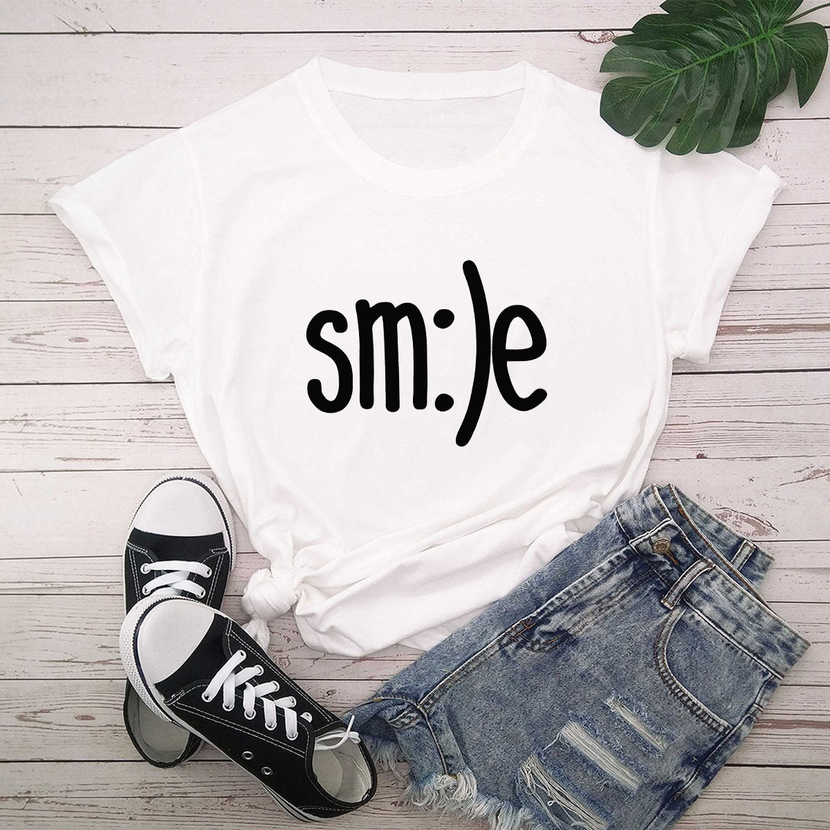 Women New Smile Letter Printed Shirt O Neck Short Sleeve Tees Summer Top 100%cotton S-5XL