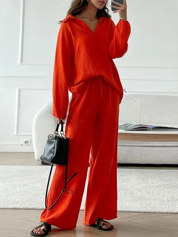 Women Casual Loose Outfit Female Long Sleeve Top Drawstring Trousers