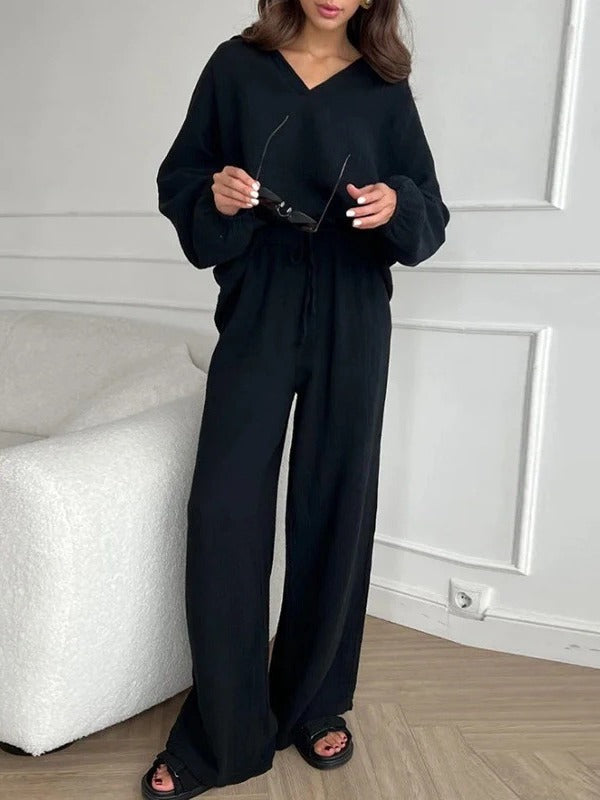 Women Casual Loose Outfit Female Long Sleeve Top Drawstring Trousers