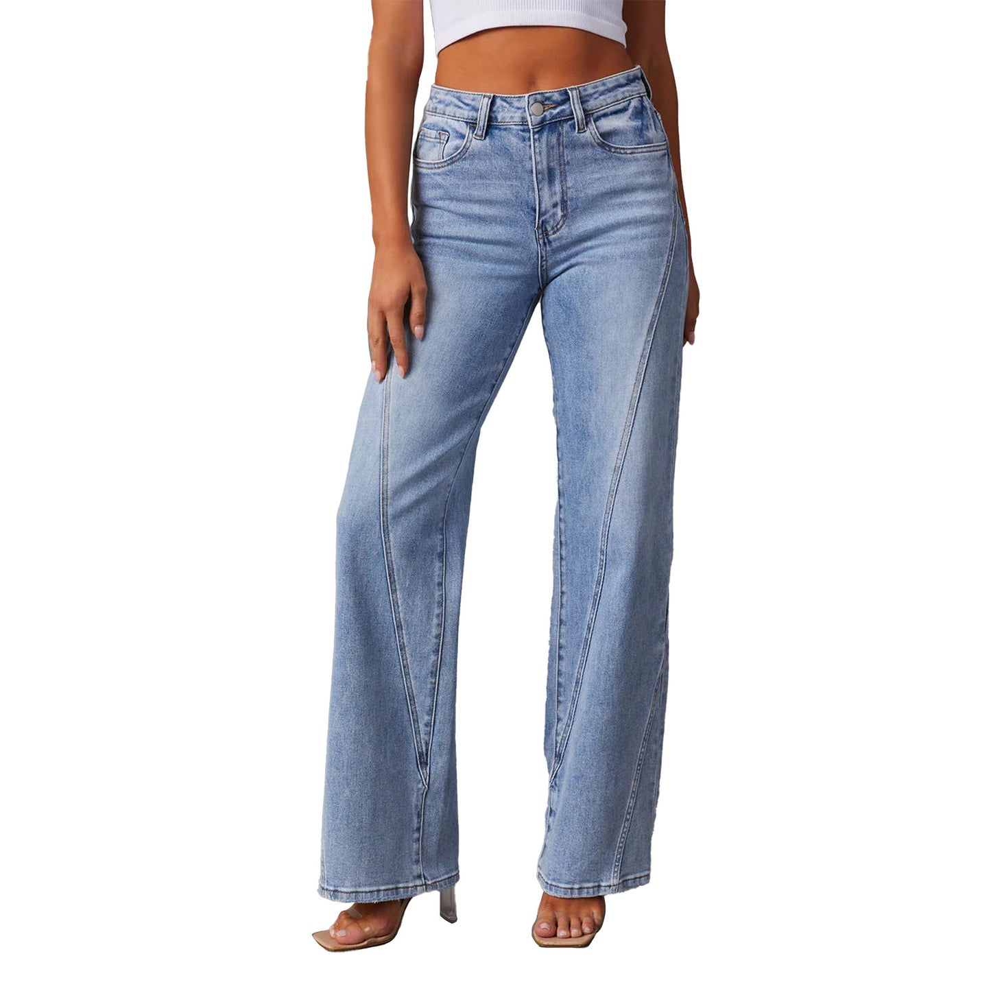 Women's Casual Patchwork Wide Leg Jeans