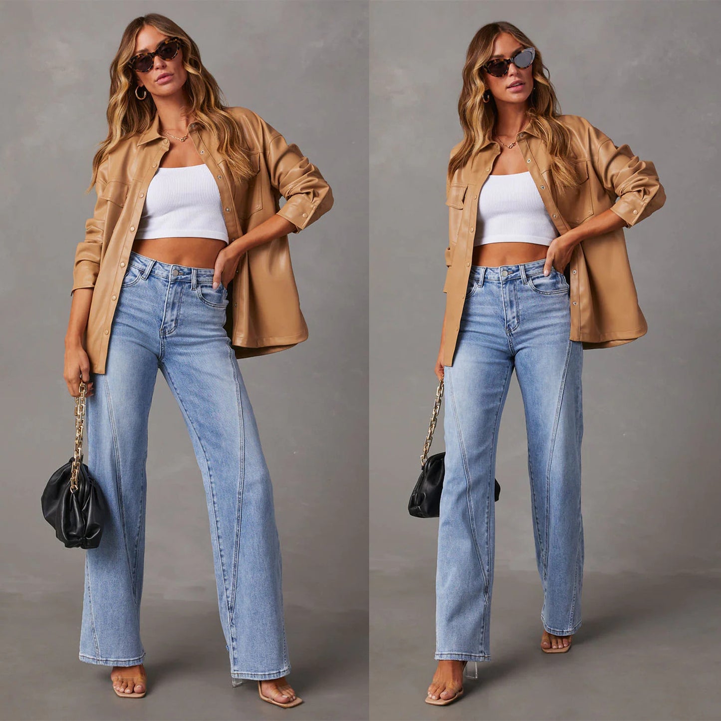 Women's Casual Patchwork Wide Leg Jeans