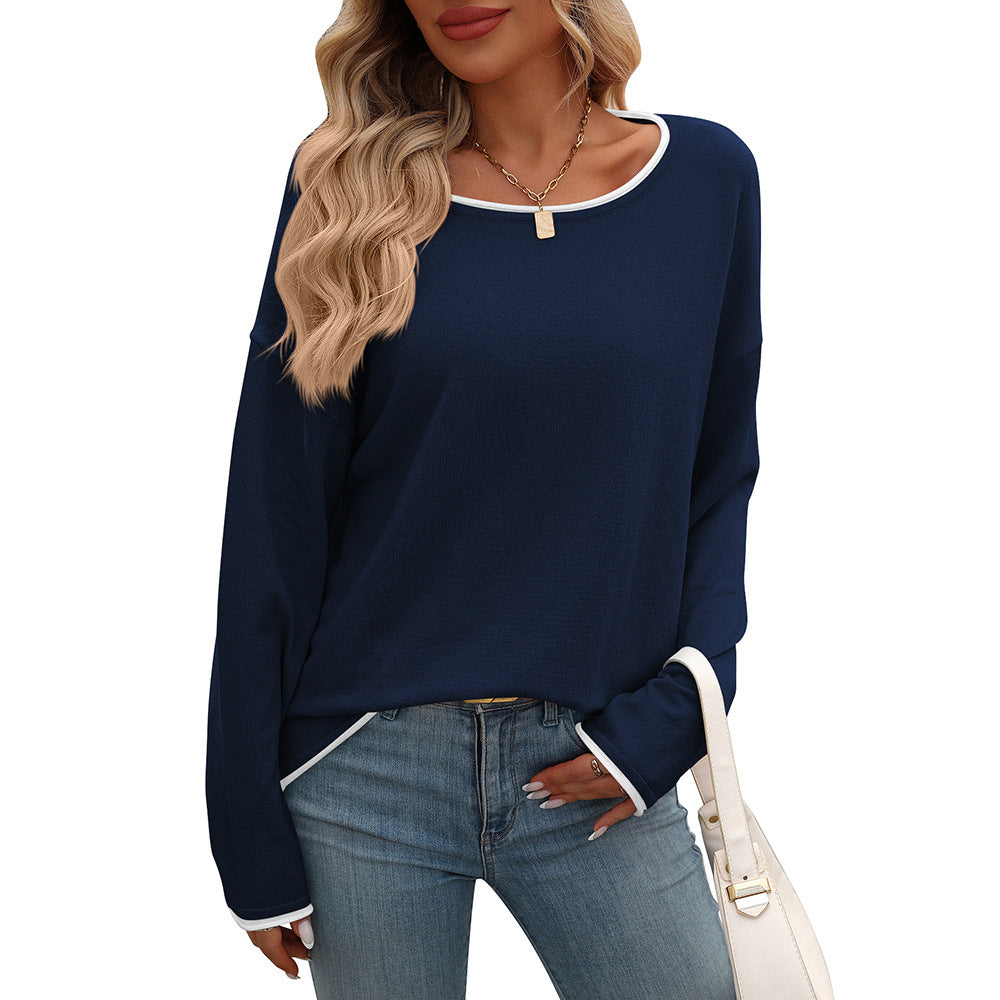 Women's Round Neck Color Jump Core Yarn Long Sleeve Sweater