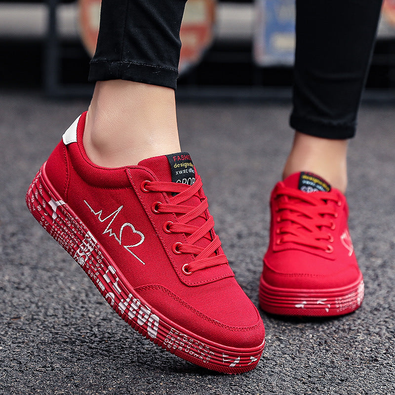 Women Men Love Print Canvas Shoes Flats Lace-up Casual Shoes Lover Sports Shoes