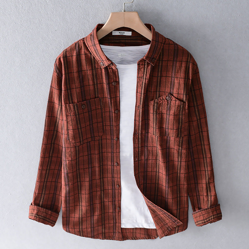 Men's Cotton Long-sleeved Striped Shirt Slim Top