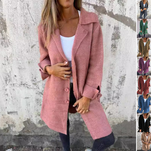 Damen Strickjacke einreihig mittellanger Mantel