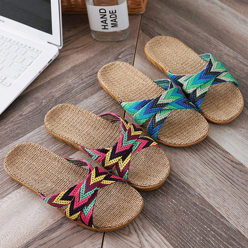 Women's non-slip linen slippers with thick soles