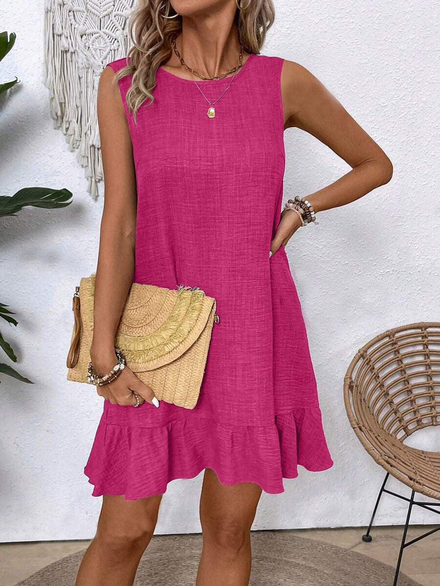 Women's Summer Ruffle Dress Fashion Loose Sleeveless Straight Beach