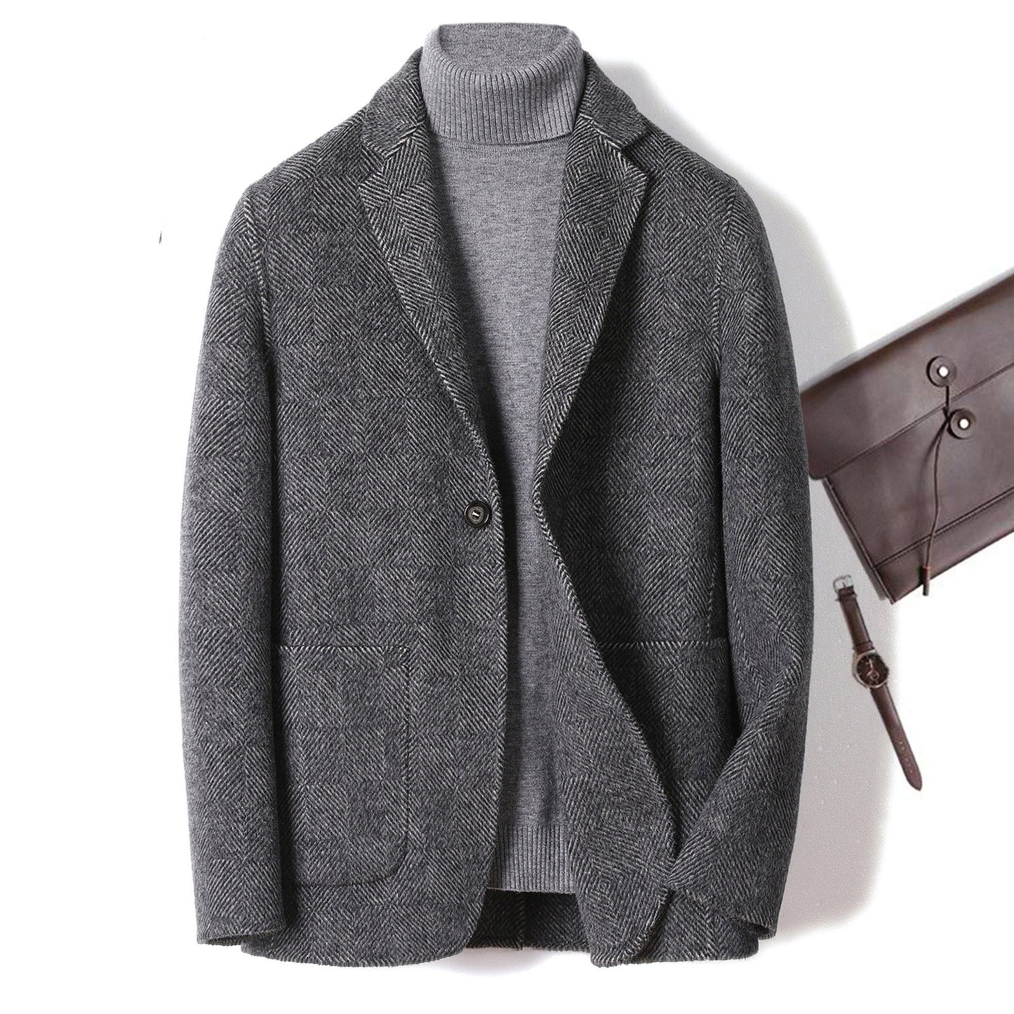 Giacca corta in lana e cashmere double face di alpaca da uomo