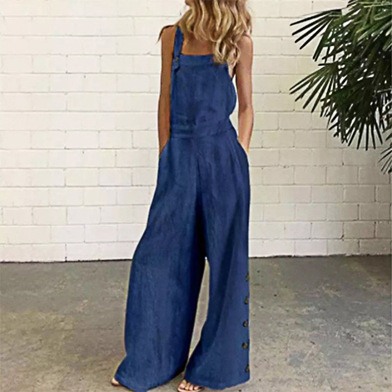 Women Jumpsuit with wide side buckle, retro side pocket