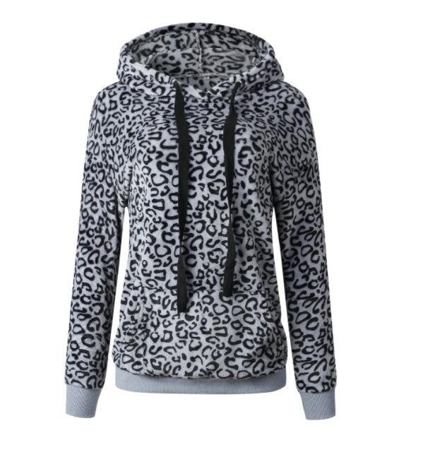 Women's Leopard Print Pocket Hoodie