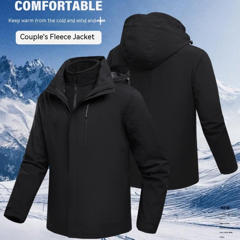 Waterproof three-in-one fleece-lined thick jacket