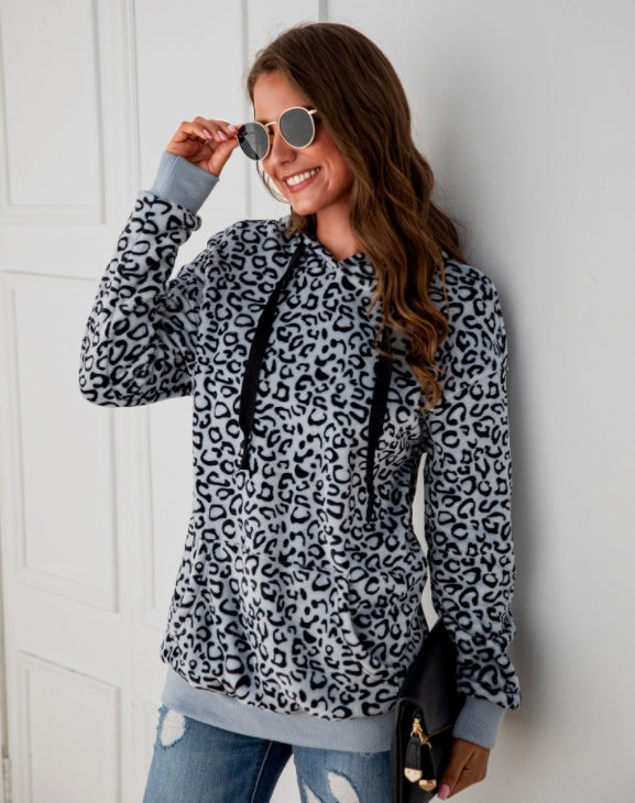 Women's Leopard Print Pocket Hoodie