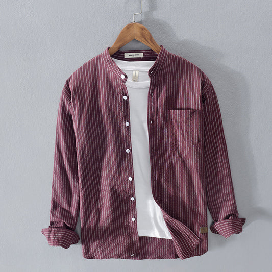 Men's fashion casual striped stand-up collar shirt