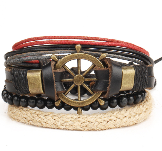 Schmuck Vintage-Schiffsruder-Lederarmband, handgewebte mehrschichtige männliche und weibliche Armbänder