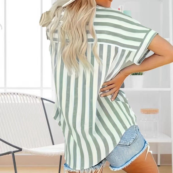 Women's Fashion Elegant Comfortable Button Striped Plus Sizes