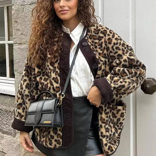 Women's winter leopard print casual jacket