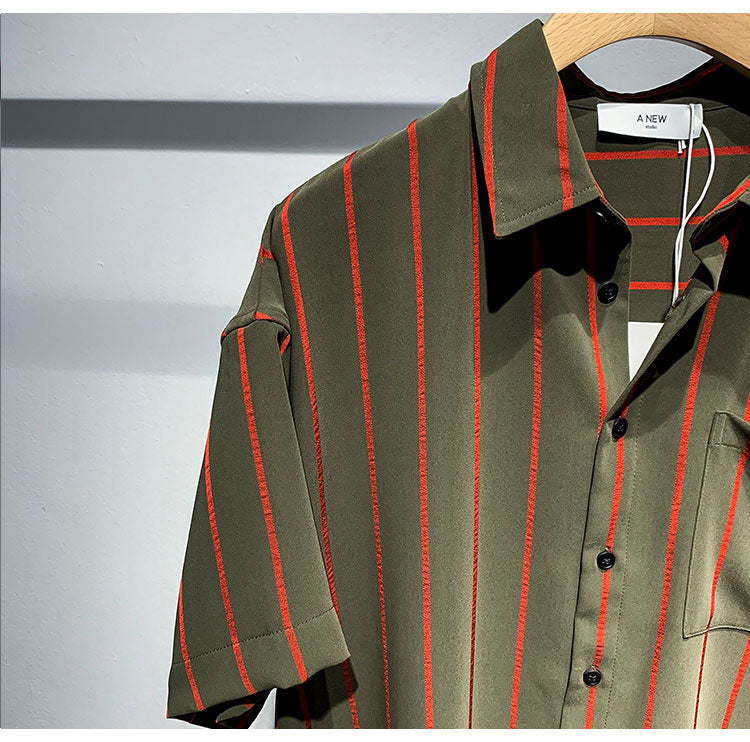 Men's loose, comfortable striped short-sleeved shirt