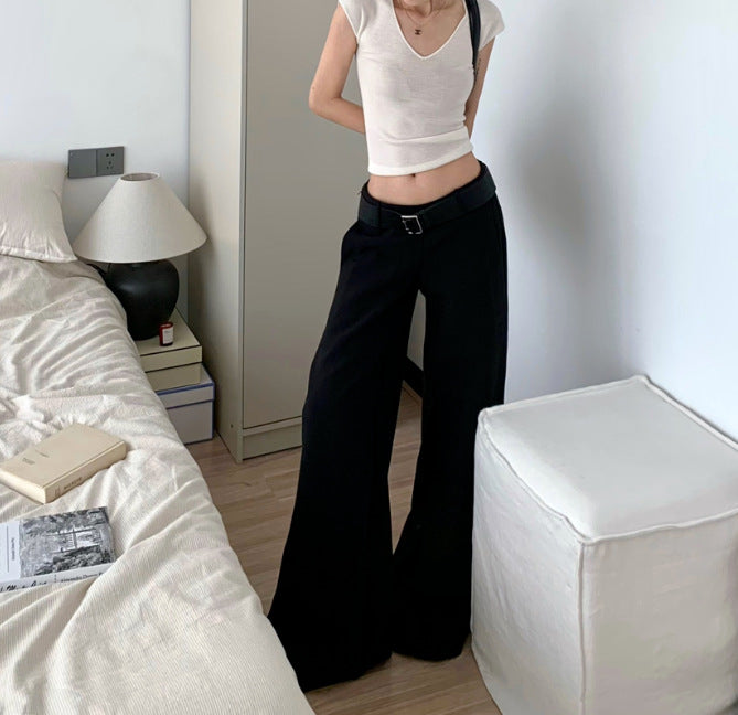 Women Black Hot Girl Low Waist Suit Pants For Women