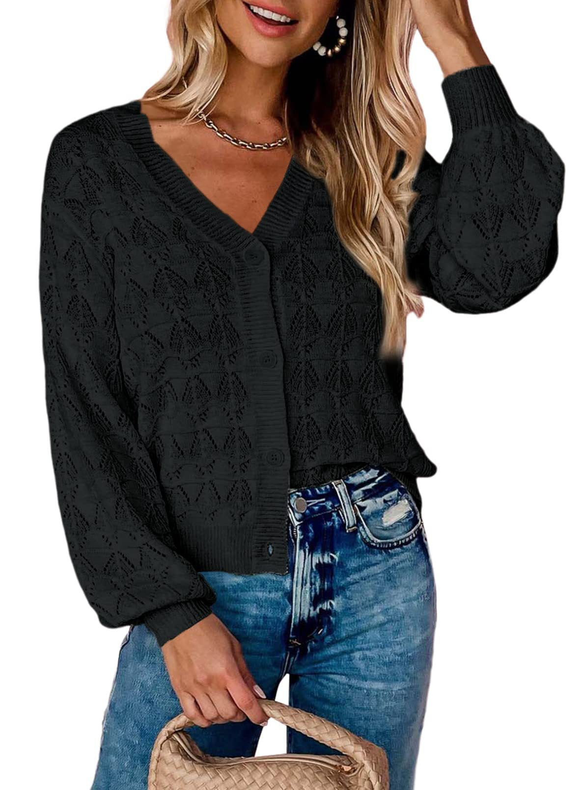 Women Short Cardigan Knitted Sweaters Women Autumn And Winter Long Sleeve Front-open V-neck Button-down Tops Clothes