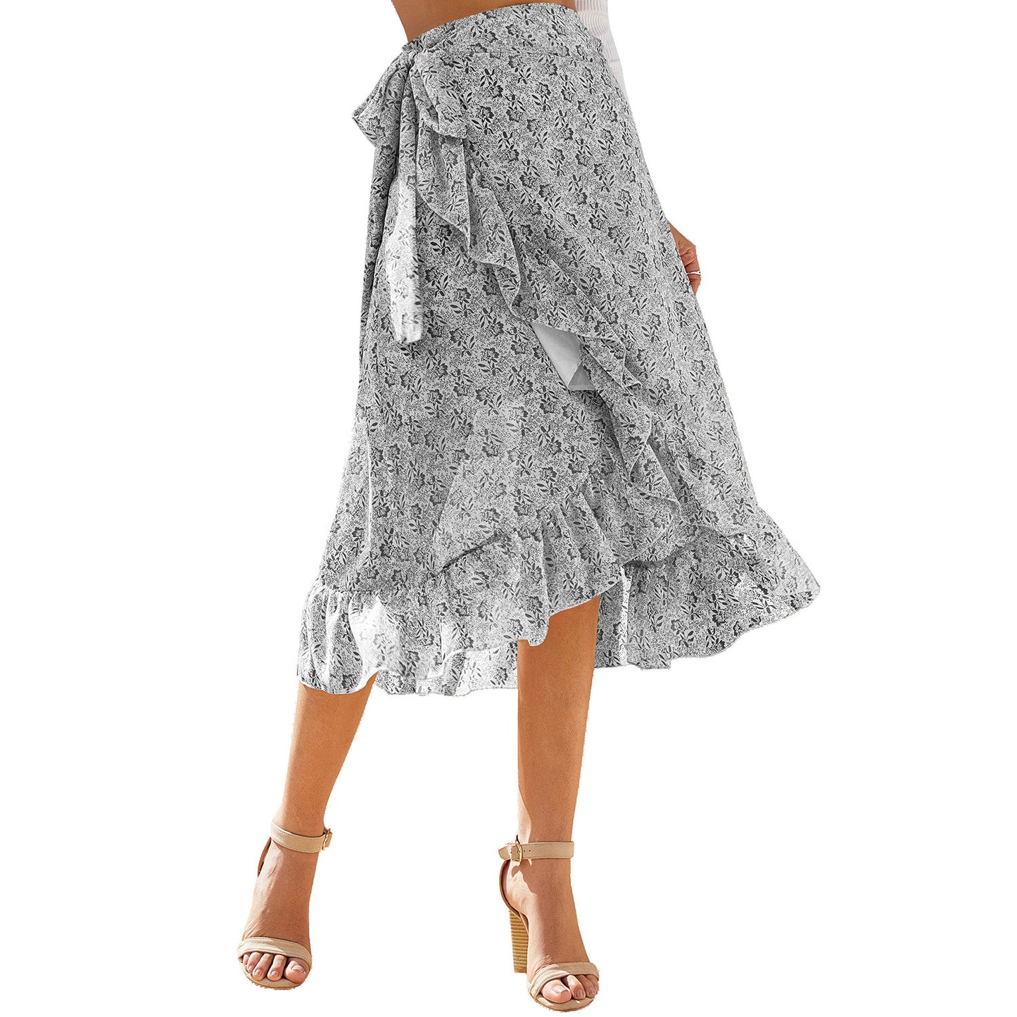 Women's Printed Lace Up Split Expansion Skirt Skirt With Lining