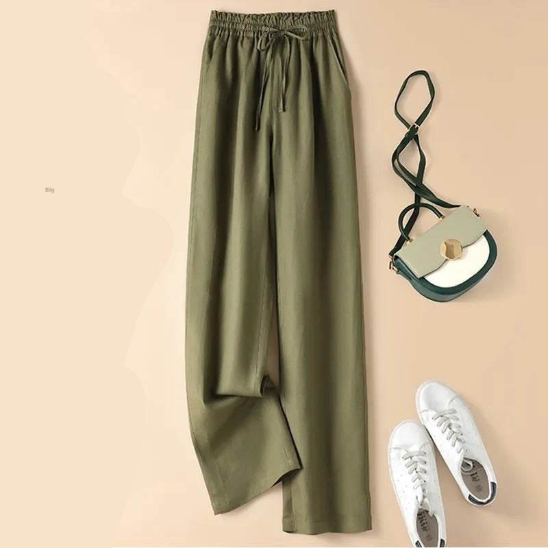 Women High Waist Thin Loose Straight Casual Trousers