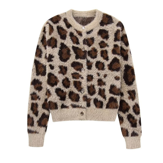 Women's Hong Kong Style Vintage Leopard Print Sweater Coat