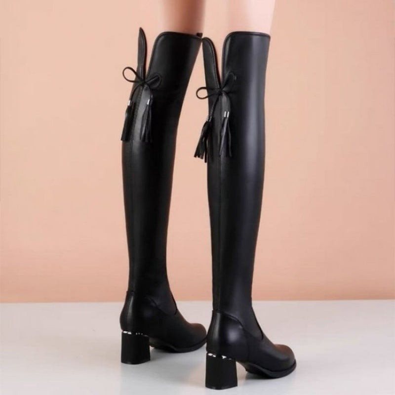 Women's rubber thigh boots, round toe