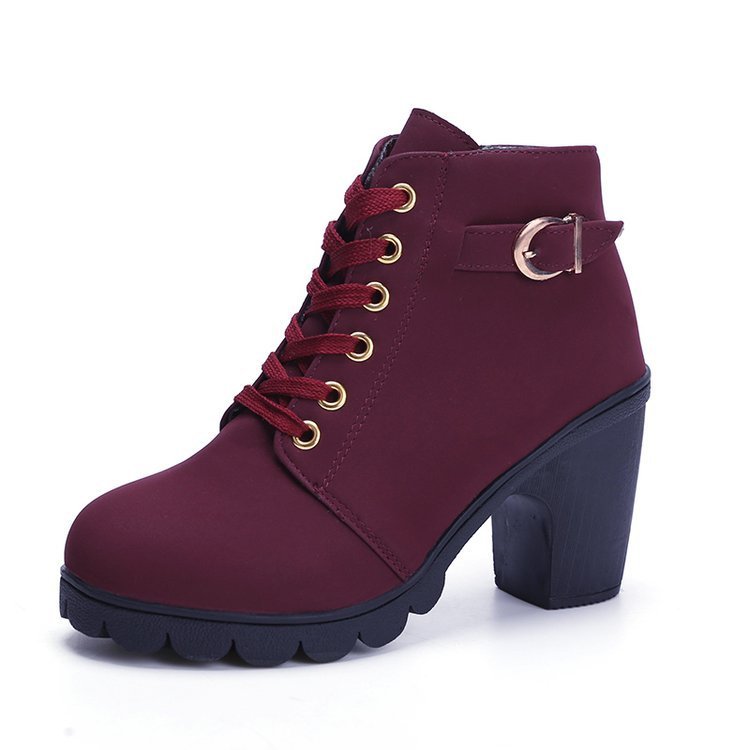 Women's boots with a chunky block heel and buckled ankle boots