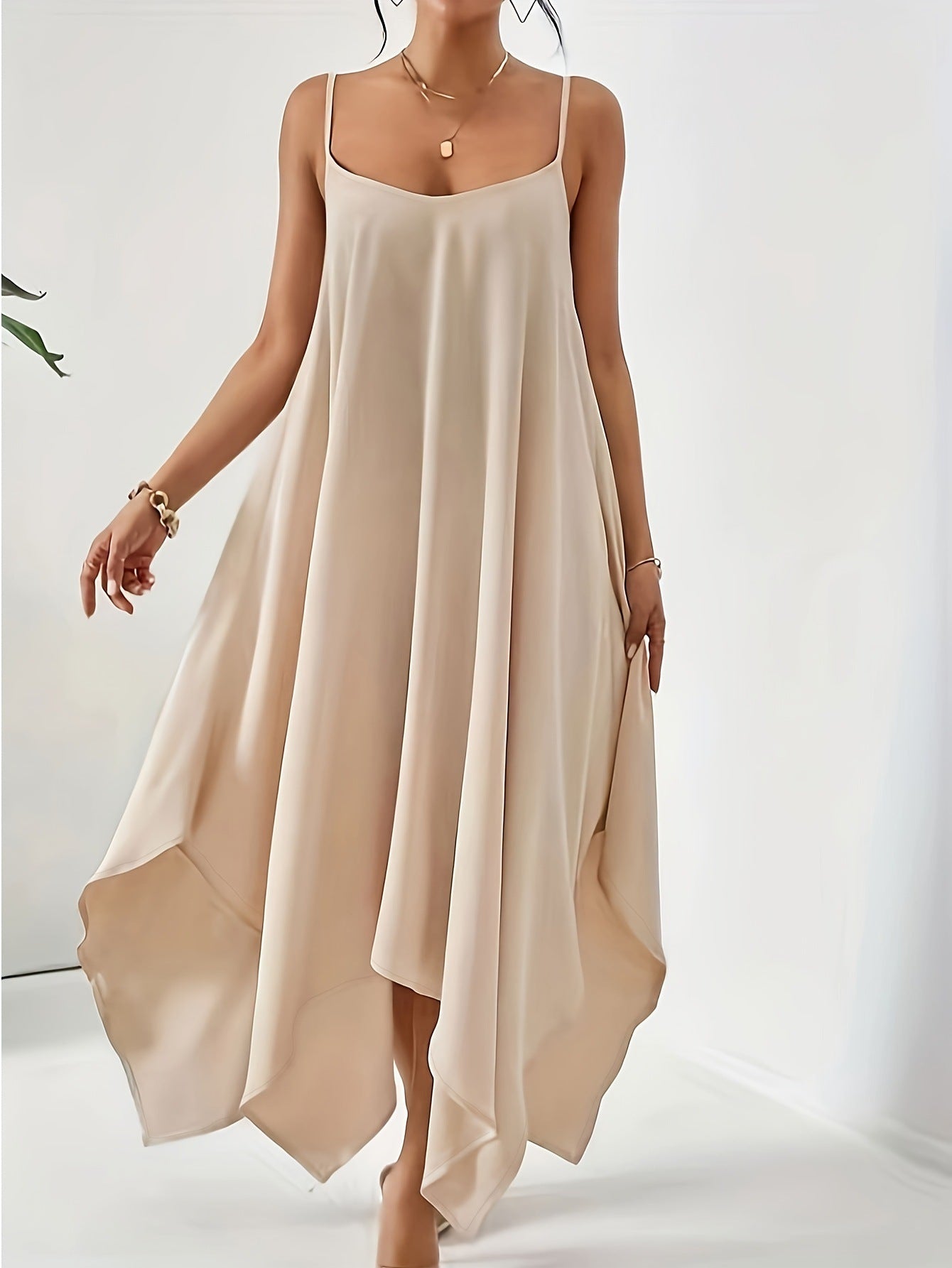 Women Fashion Solid Color Sling Backless Irregular Sleeveless Loose Dress