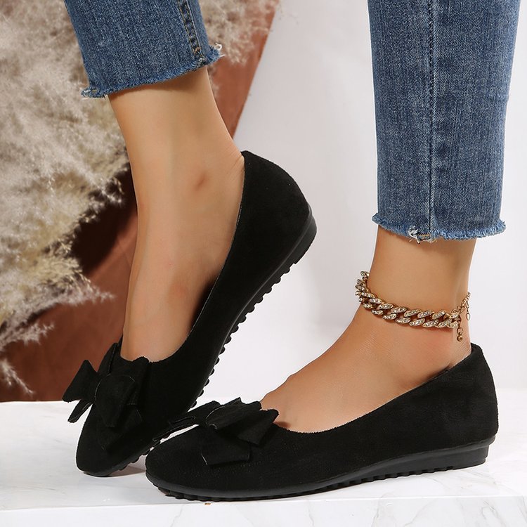 Women's Plus Size Rubber Flat Casual Shoes Suede Bow Round Head Gommino