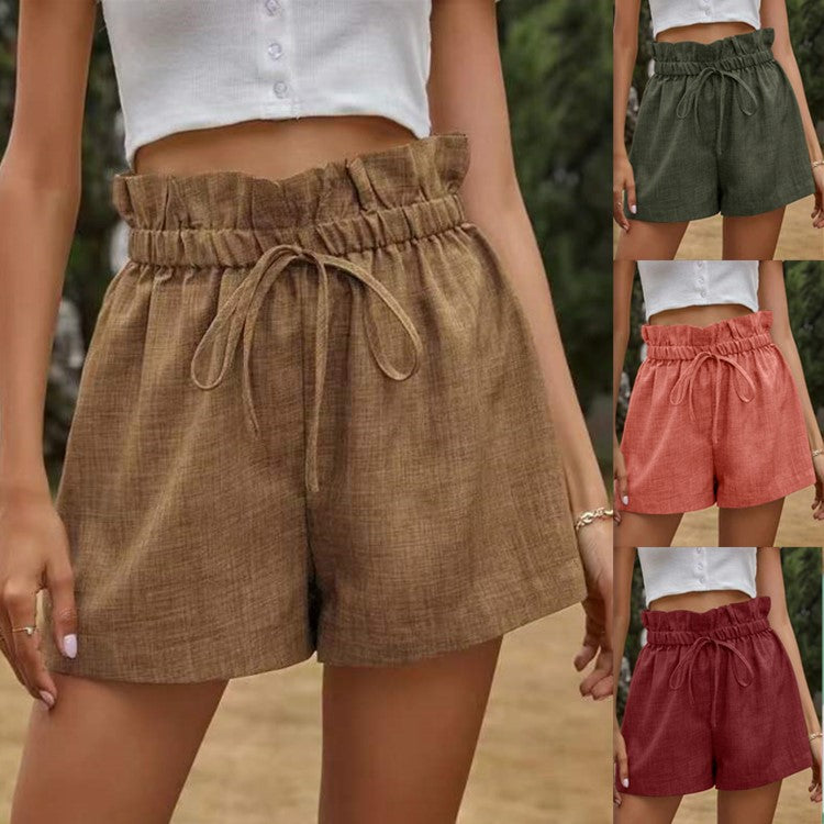 Women Mode Hohe Taille Spitze-up Lose Breite Bein Shorts